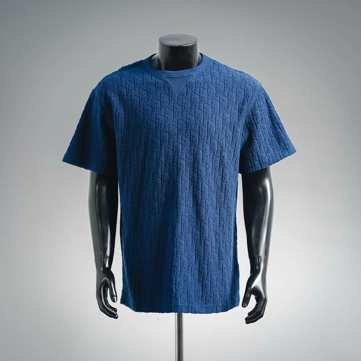Dior blue crewneck short-sleeve T-shirt with textured monogram pattern