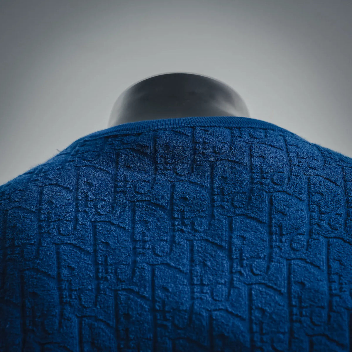 Dior blue crewneck T-shirt collar and back yoke with textured monogram pattern