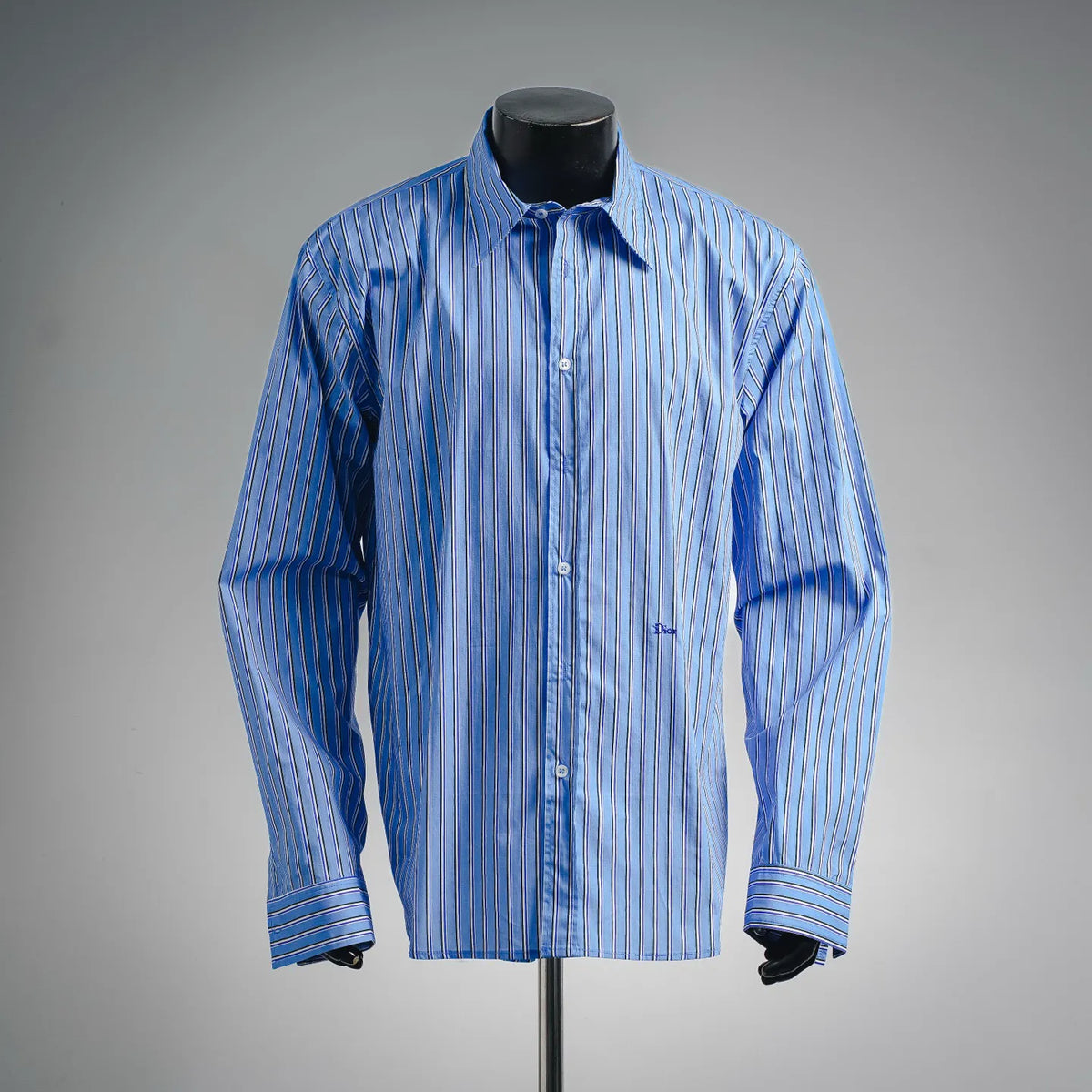 Dior long-sleeve button-up dress shirt in blue and white vertical stripes