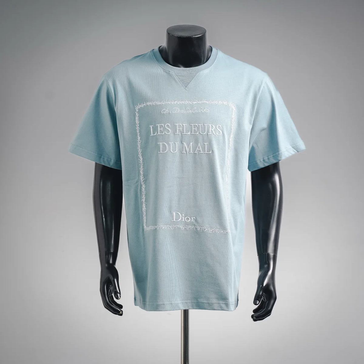 Light blue Dior graphic T-shirt with crew neck and short sleeves