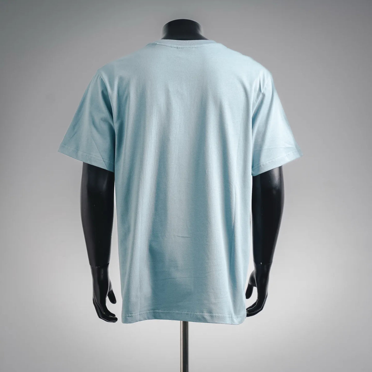 Light blue back view of Dior graphic T-shirt on mannequin, short sleeves