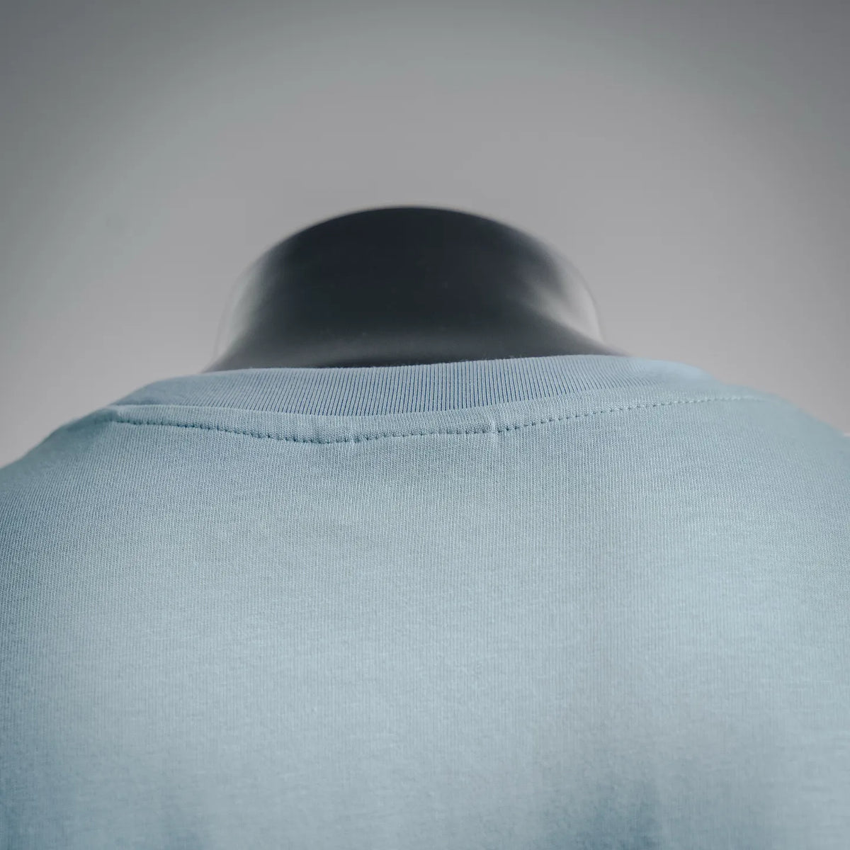 Light blue T-shirt back view with crew neck collar