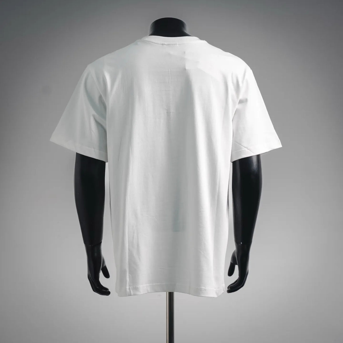 White short-sleeve T-shirt on a mannequin, back view