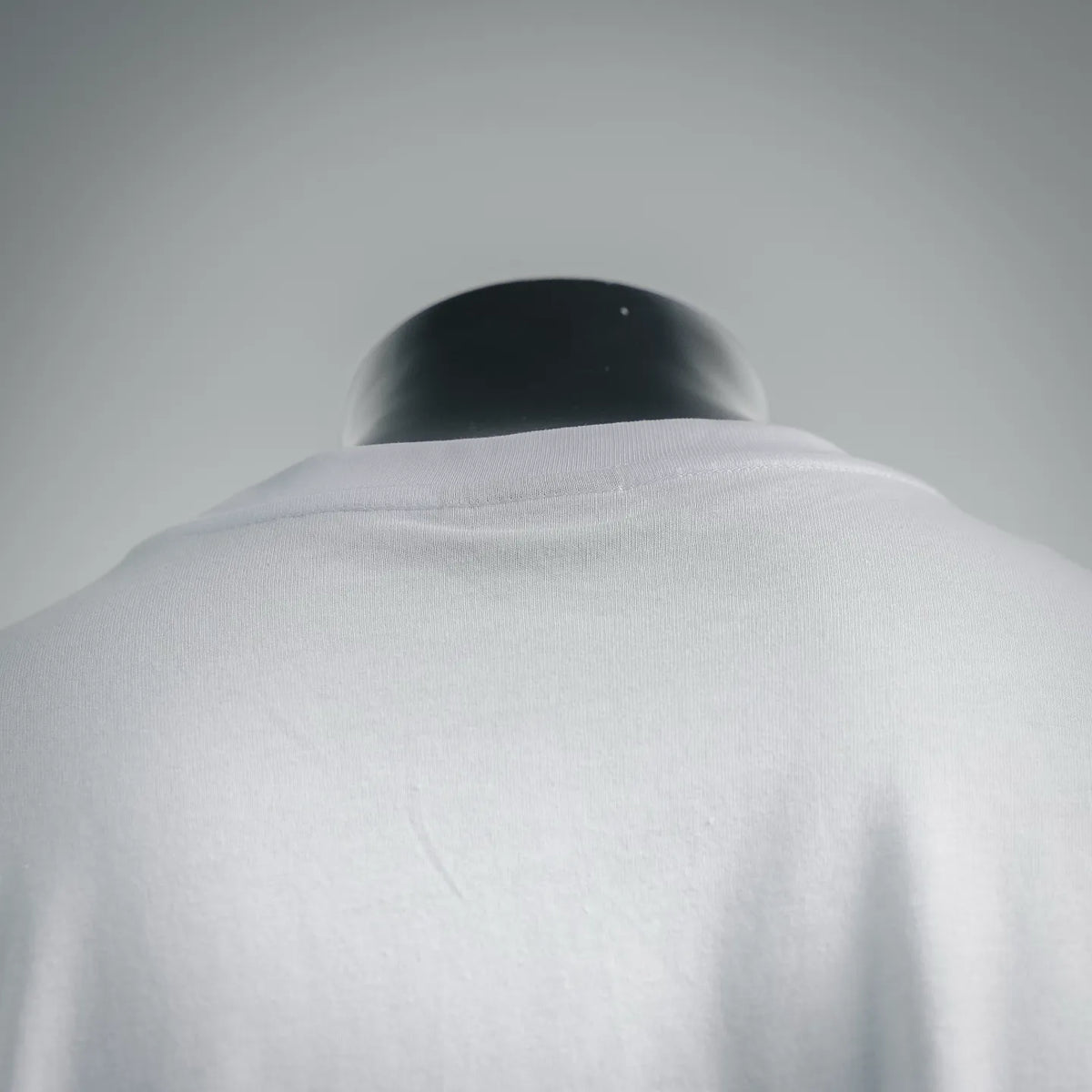 White Dior T-shirt back yoke area and neckline, close-up.