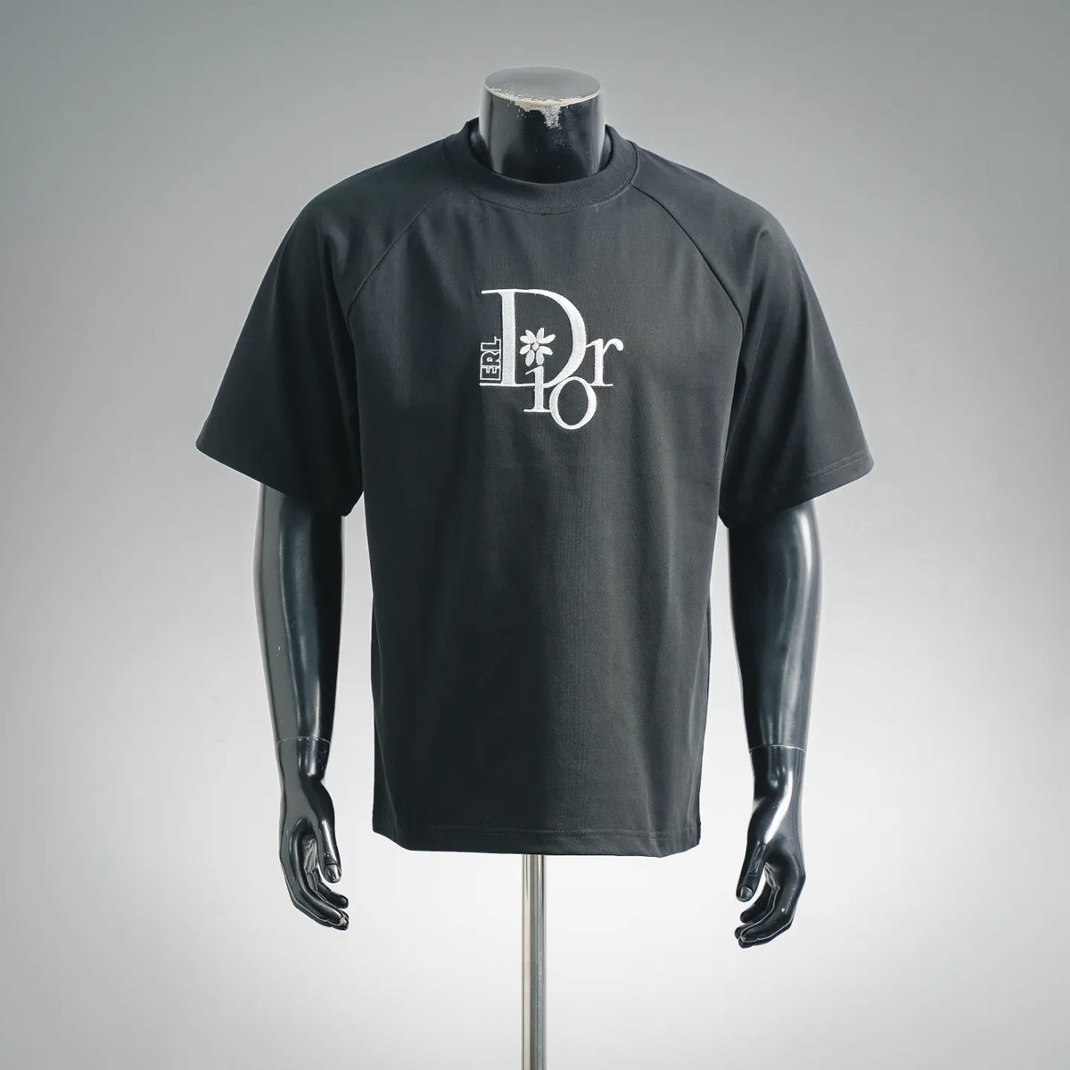 Dior crewneck short-sleeve T-shirt in dark gray with large white front logo