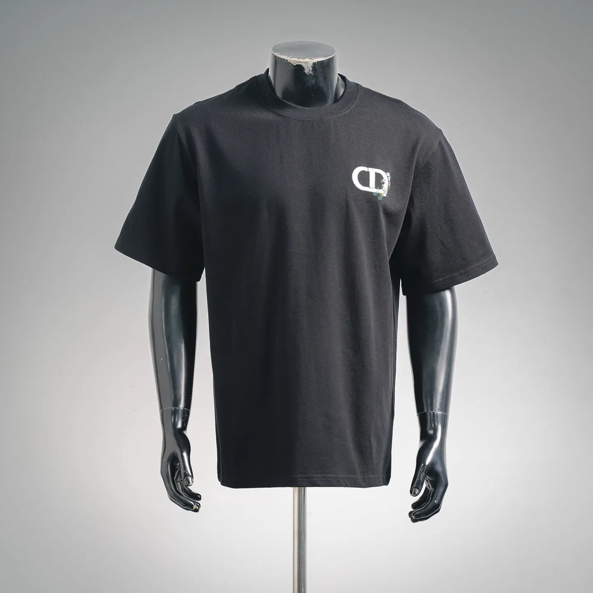 Dior black short-sleeve T-shirt with small front CD logo print