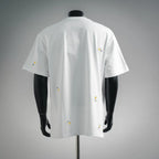White short-sleeve T-shirt, back view with scattered daisy embroidery