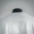 White T-shirt back view, crew neckline, smooth fabric