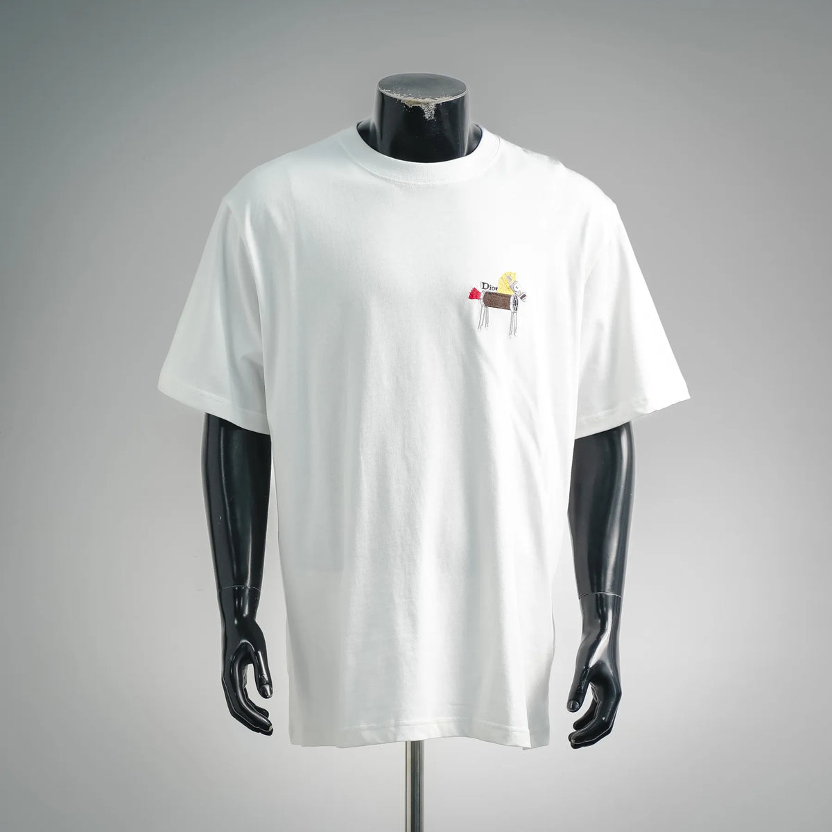 White Dior crew-neck T-shirt with small multicolor chest embroidery