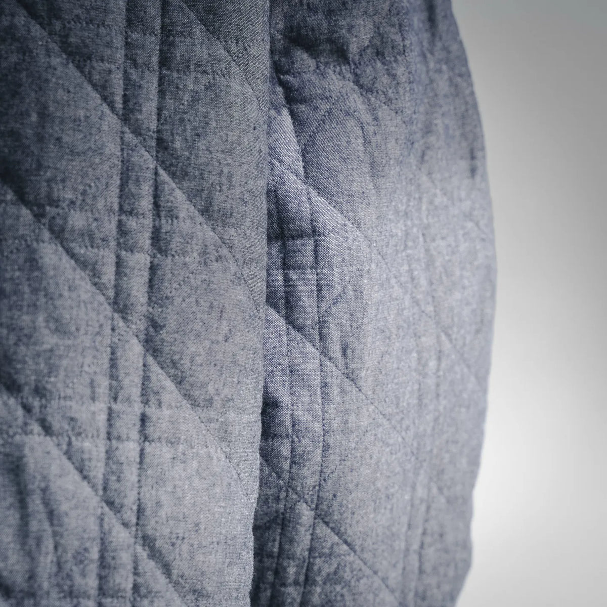 Close-up of blue quilted pattern on Dior coat fabric