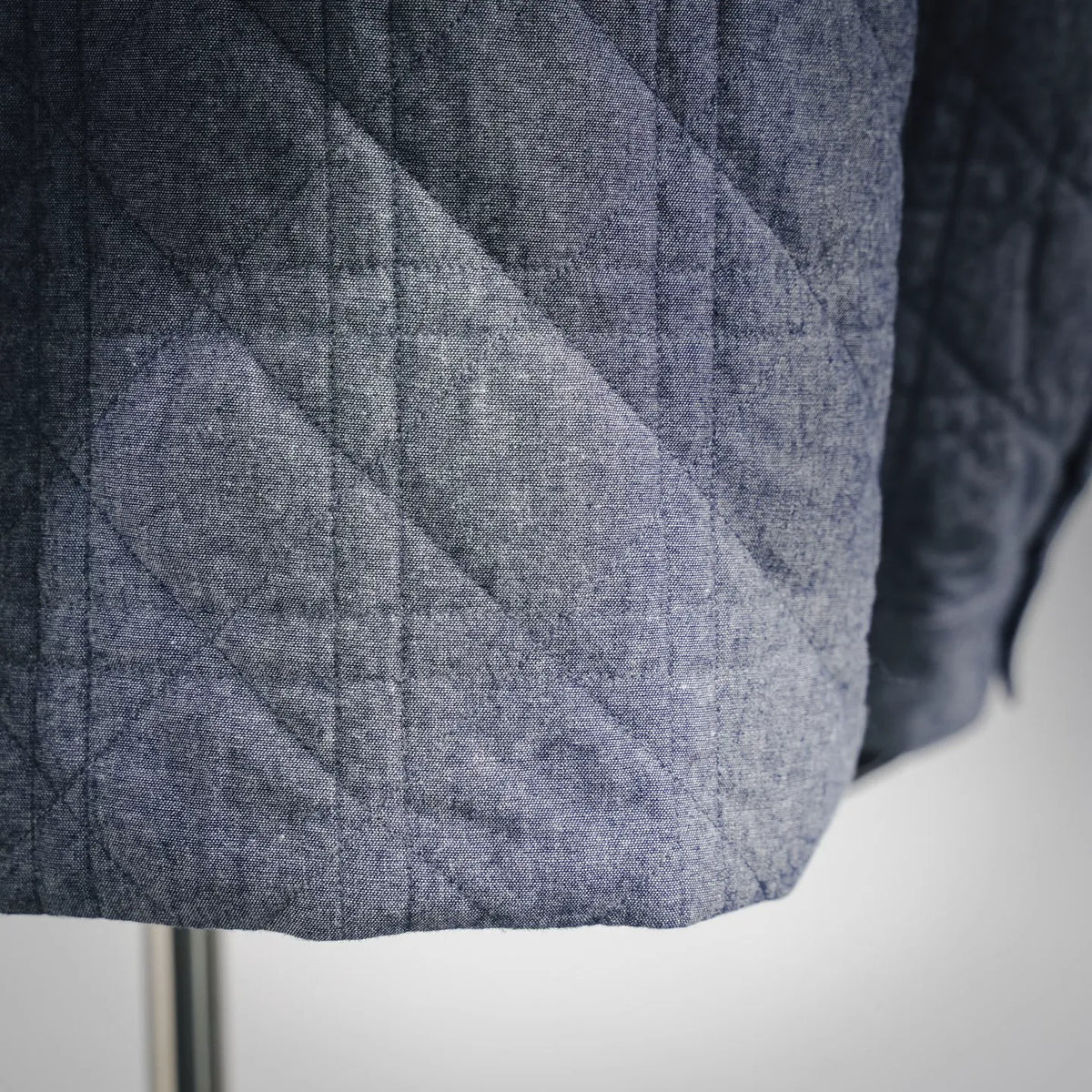 Blue quilted Dior coat hem with stitched detailing