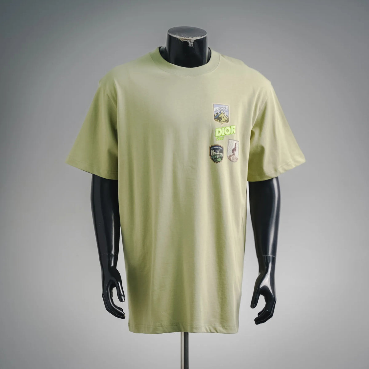 Lime green short-sleeve T-shirt with Dior front graphic, crew neck