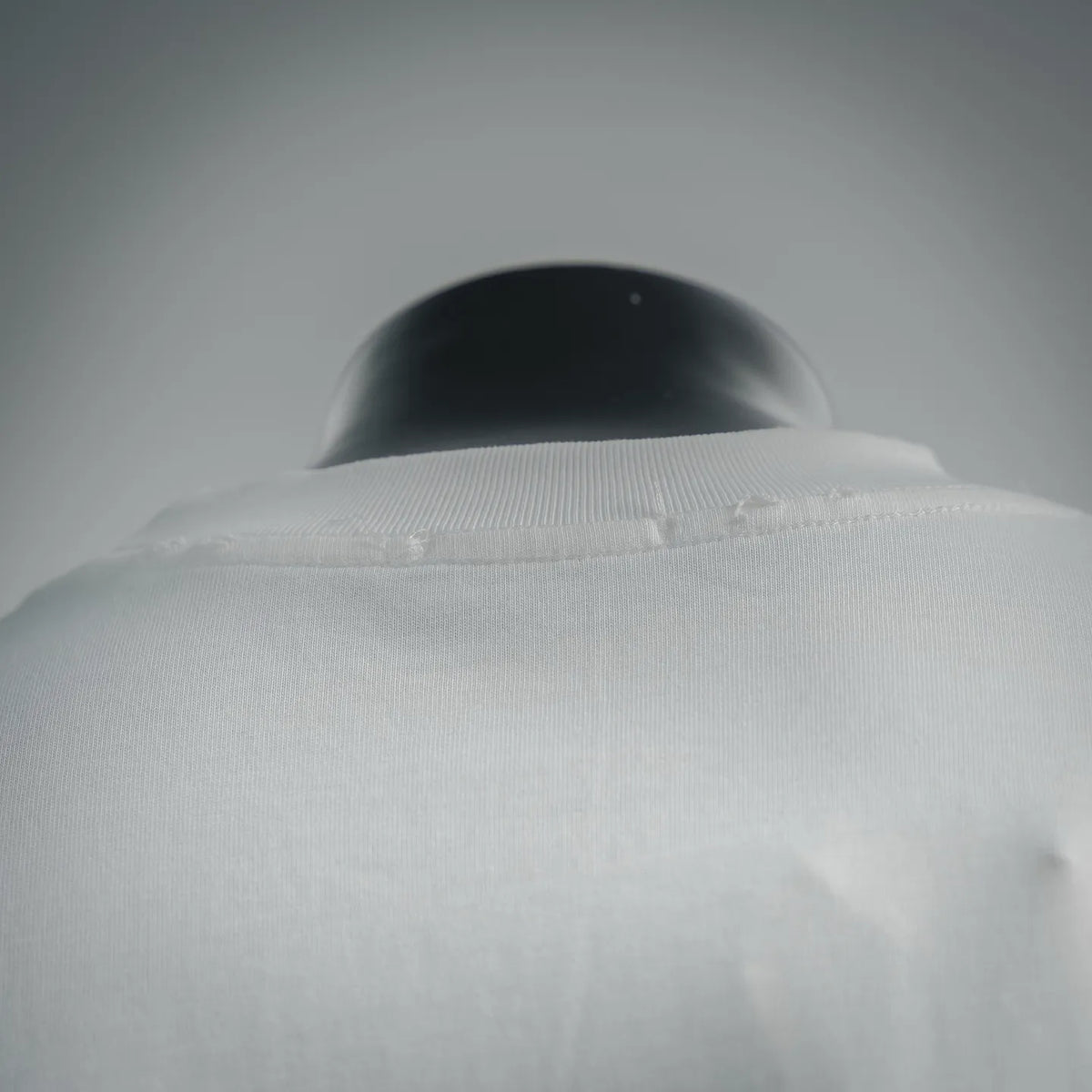 Dior white t-shirt neckline close-up with crew collar and fine fabric weave