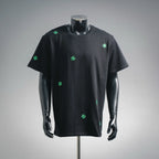 Black Dior short-sleeve T-shirt with green clover embroidery