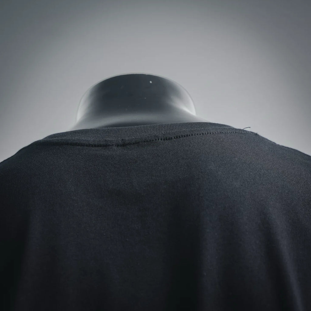 Black T-shirt collar and upper back panel
