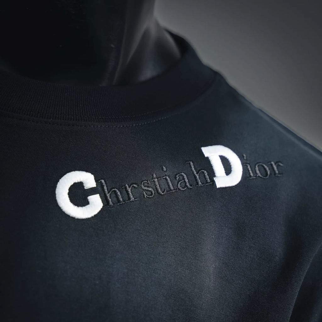 Christian Dior chest logo on dark short-sleeve T-shirt