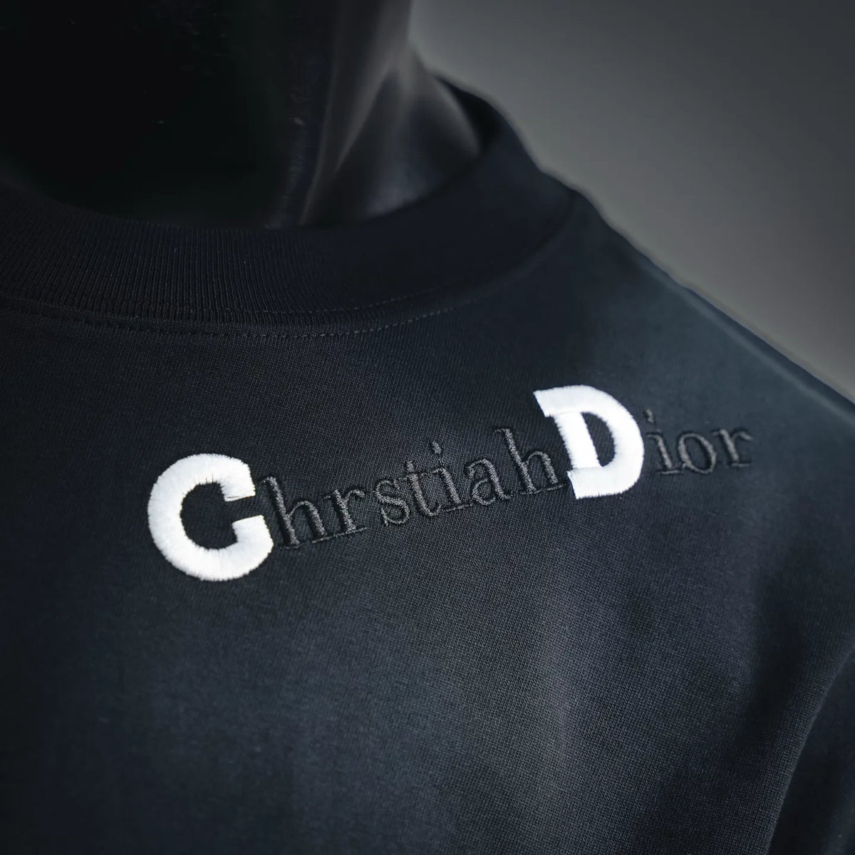 Christian Dior chest logo on dark short-sleeve T-shirt