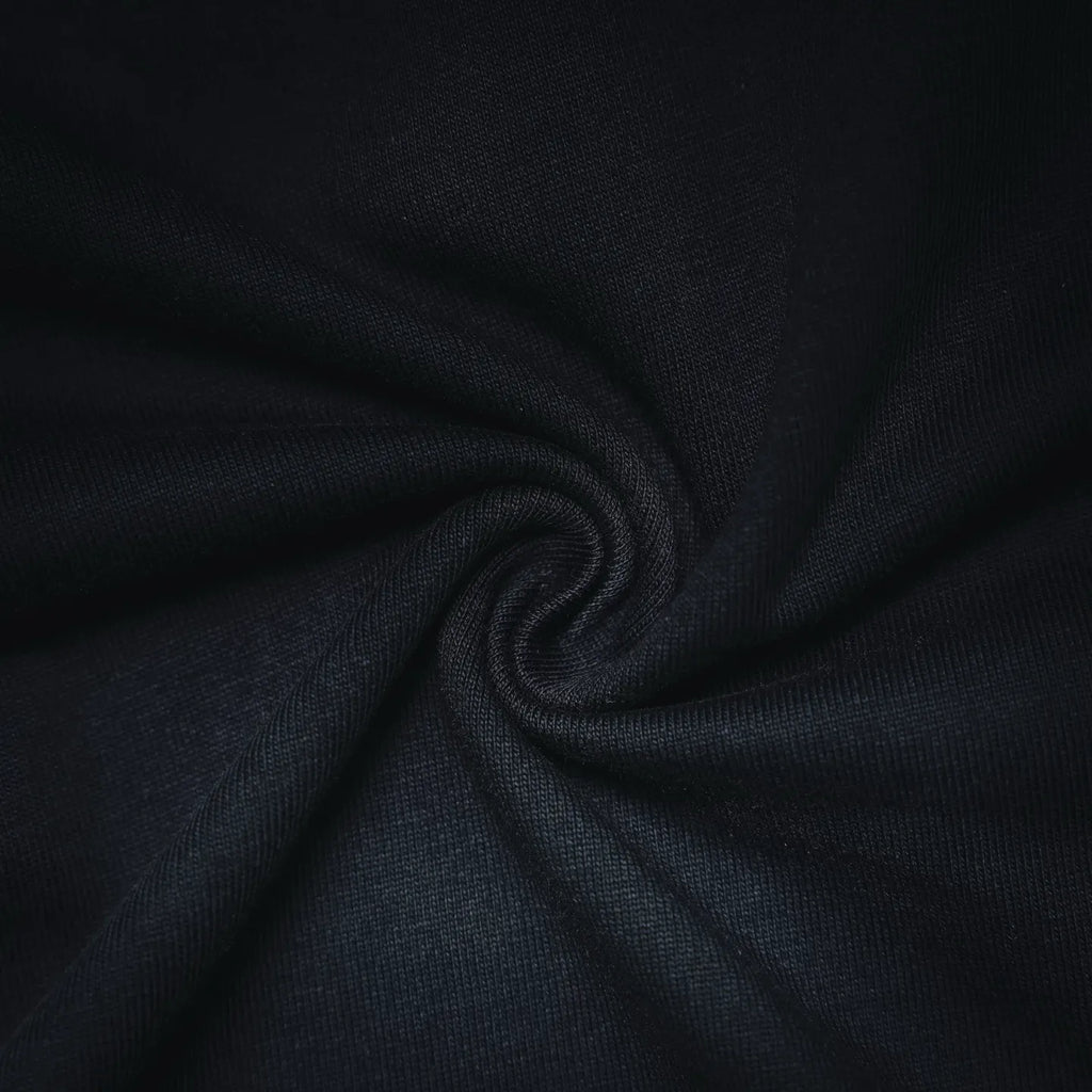 Close-up of dark T-shirt knit fabric texture