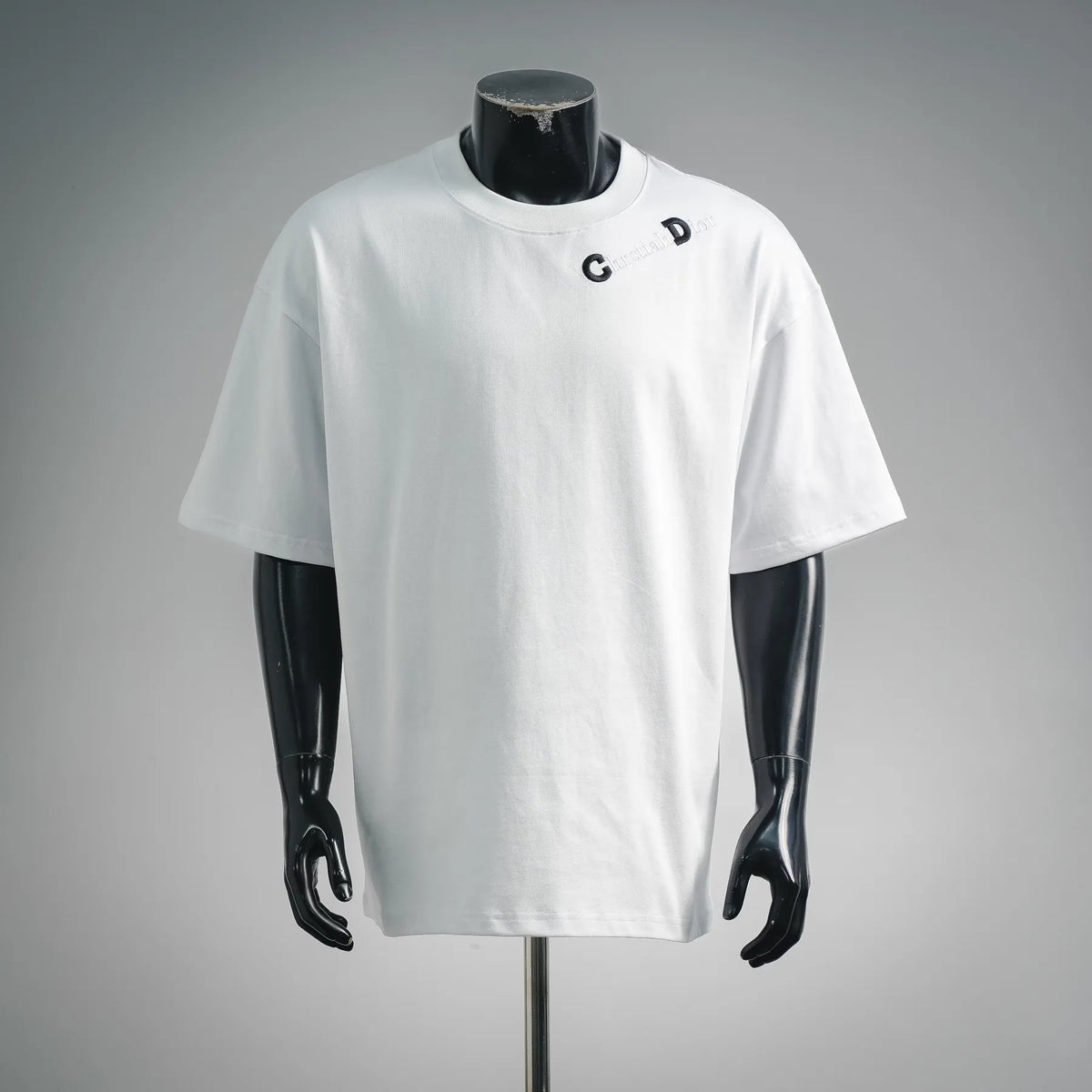 White crewneck short-sleeve T-shirt with Dior logo print on chest