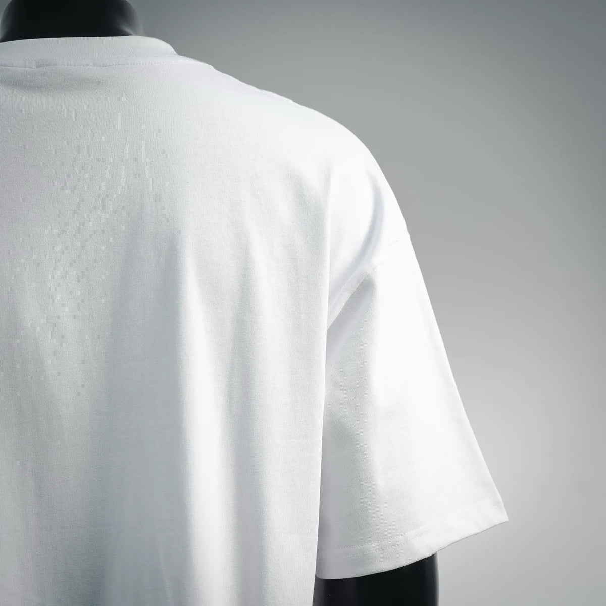 White short-sleeve T-shirt, side view on a mannequin