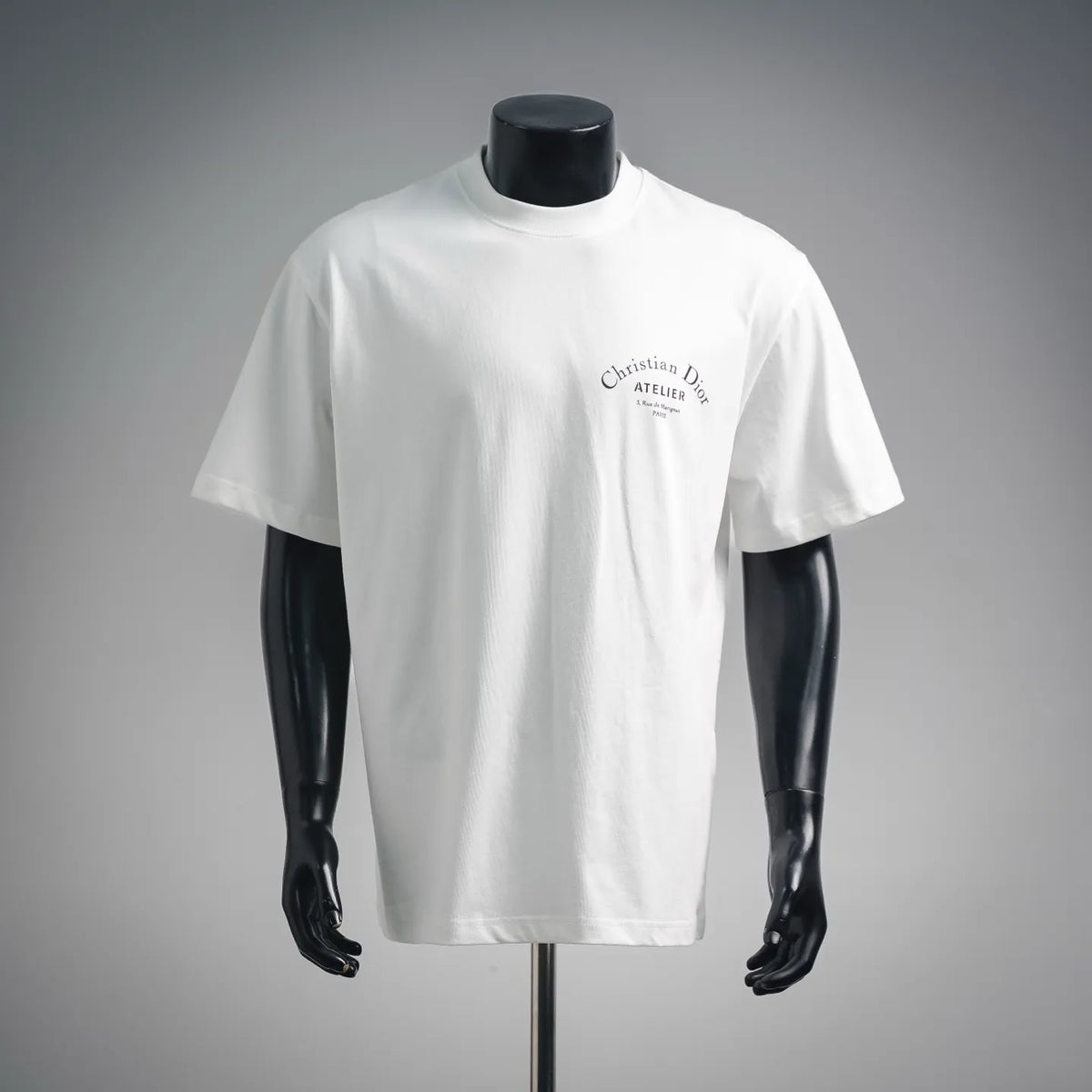 White Dior short-sleeve T-shirt with front "Atelier" logo print