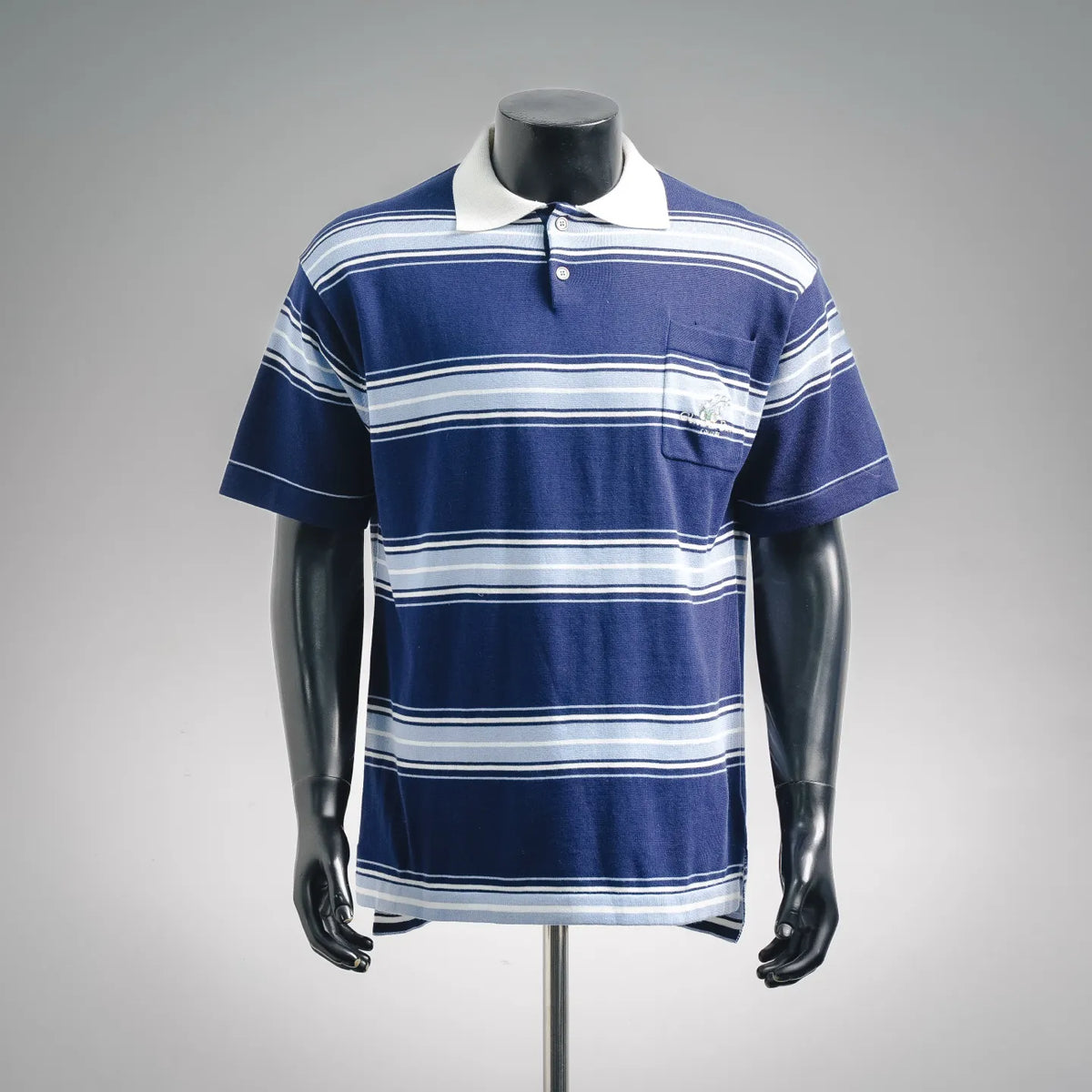 Dior striped polo shirt in blue with white collar and button placket
