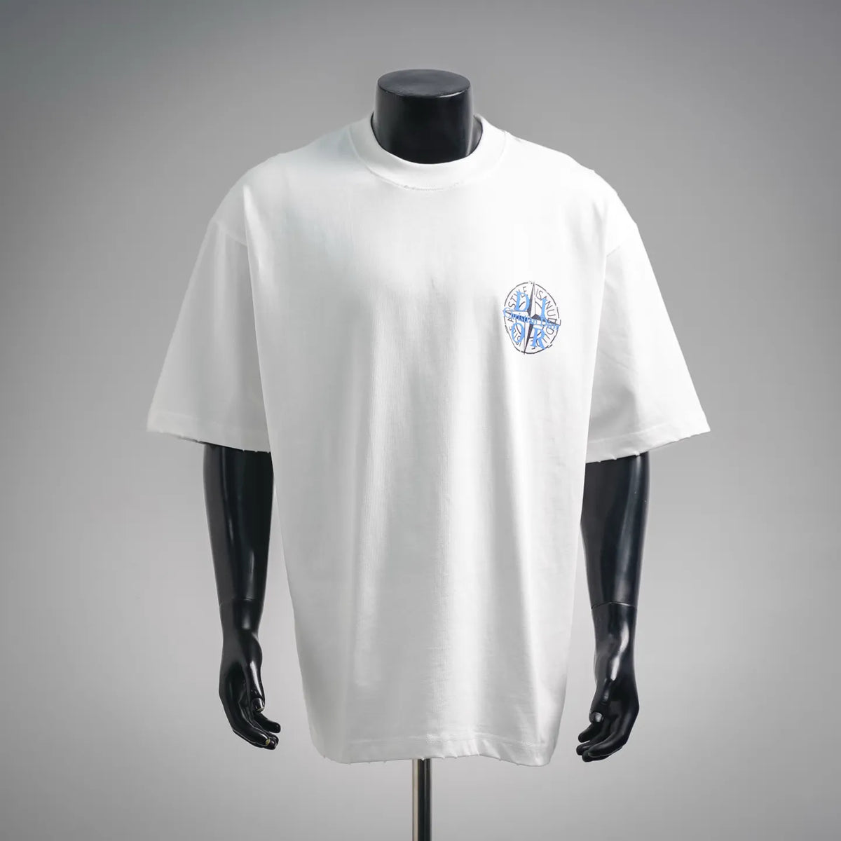 White Dior short-sleeve T-shirt with small blue logo patch on chest