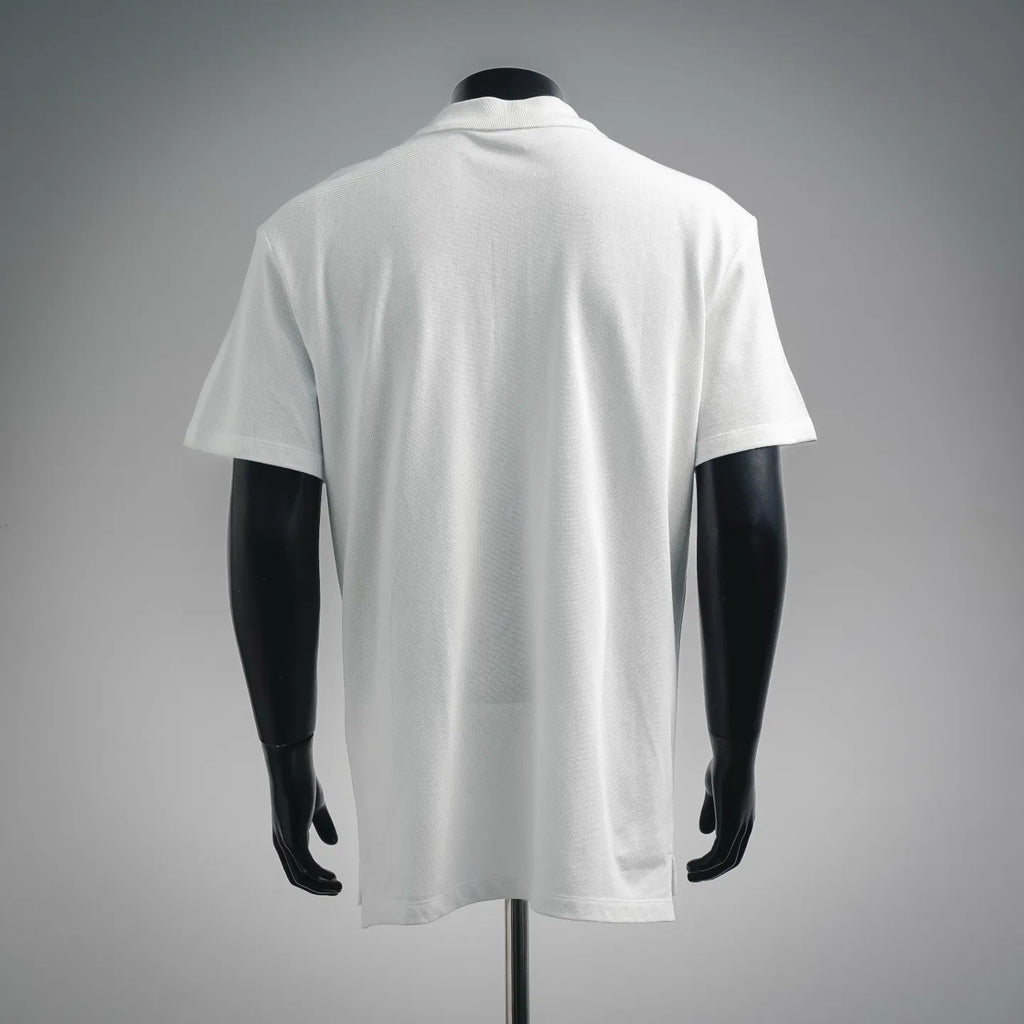 White Dior polo shirt back view with short sleeves and clean yoke.