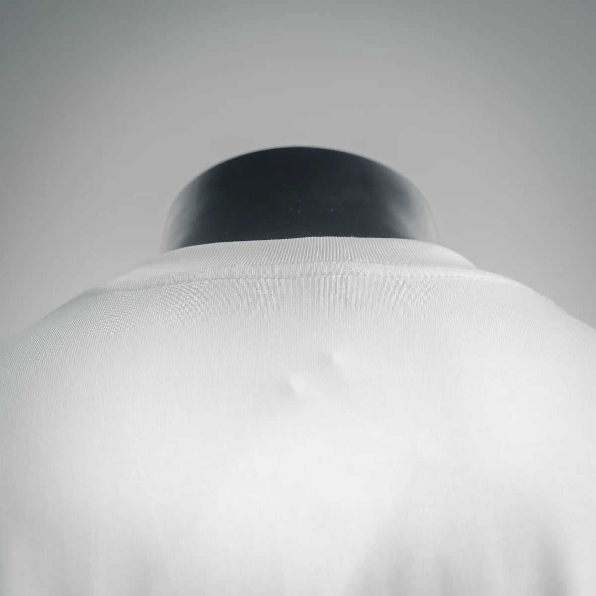 White T-shirt collar and neckline, back view