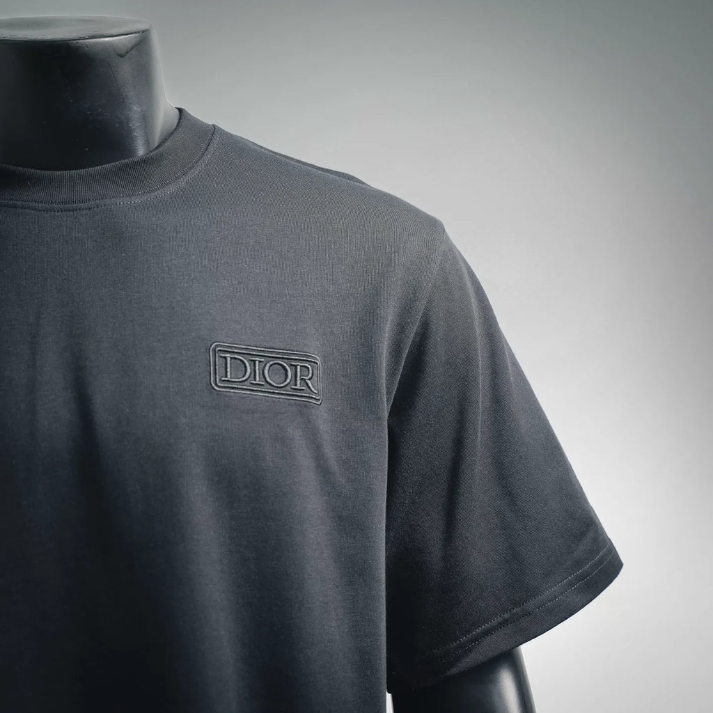 Dior chest logo on dark crewneck short-sleeve T-shirt