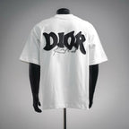 White Dior T-shirt back view, short sleeves, large black Dior logo print