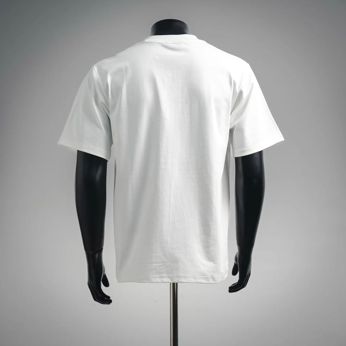 White short-sleeve T-shirt on a mannequin, back view