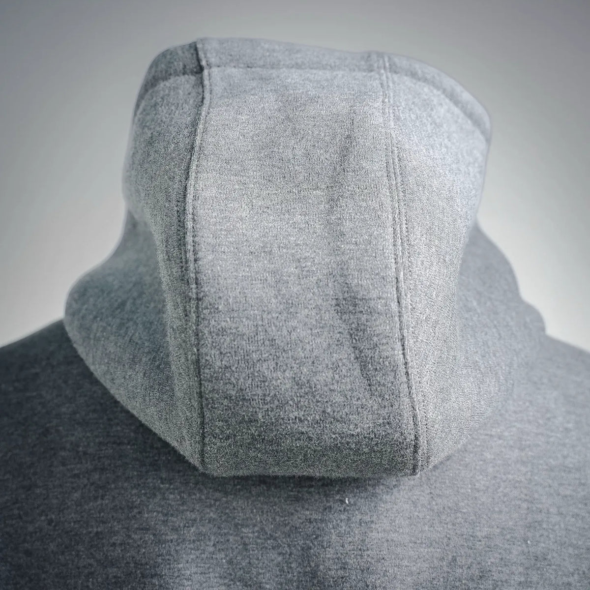Fendi heather gray hoodie hood close-up with stitched panel and textured fleece finish