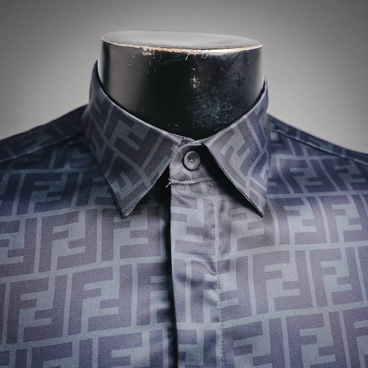 Fendi shirt collar with button placket and dark blue geometric pattern