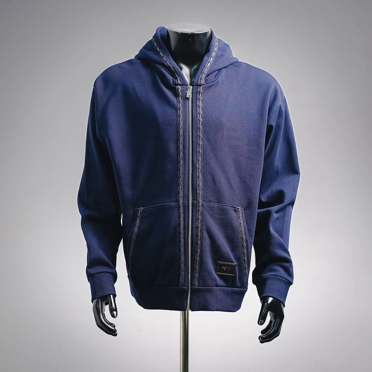 Fendi navy zip-up hoodie with hood and front pockets