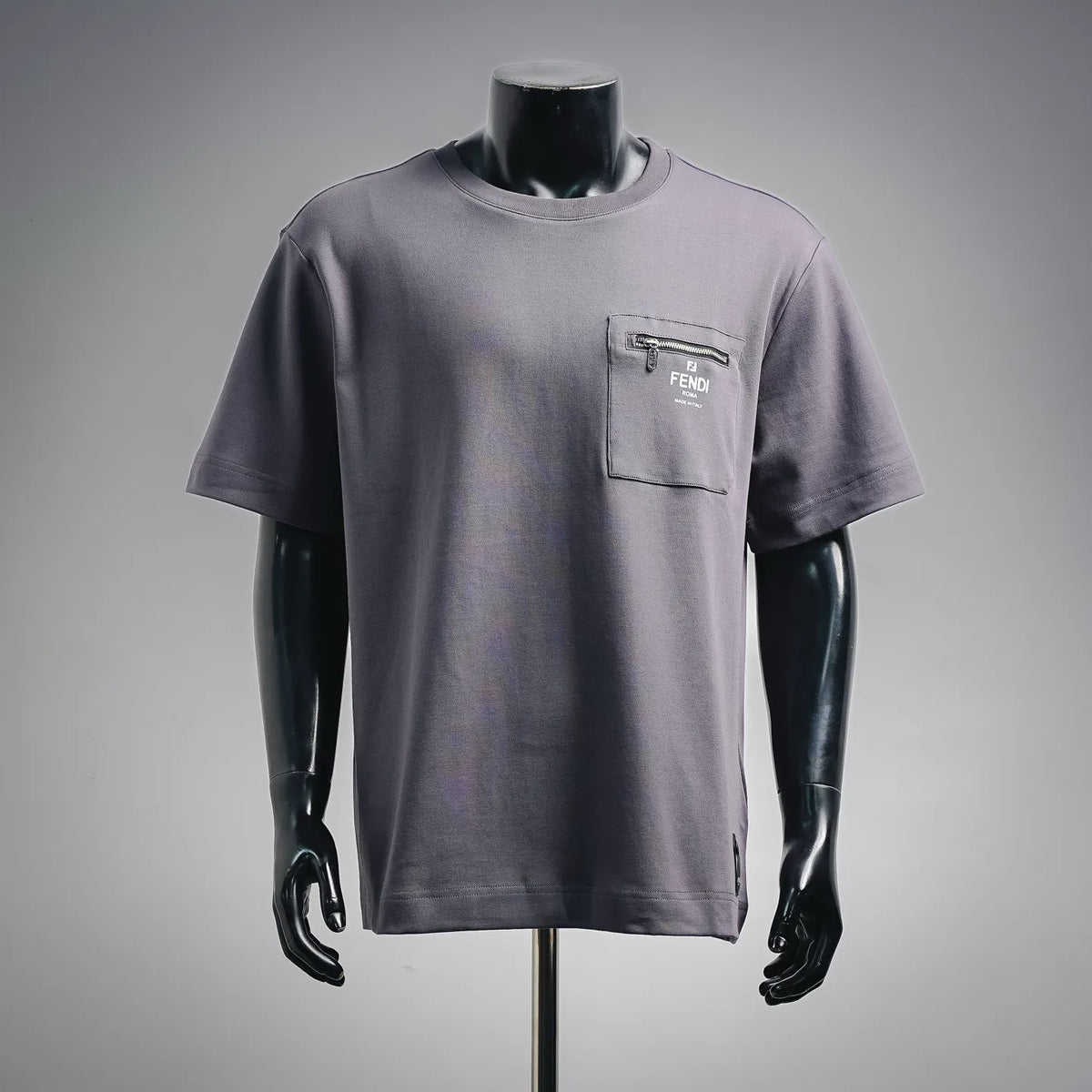 Lavender short-sleeve T-shirt with chest pocket and FENDI logo