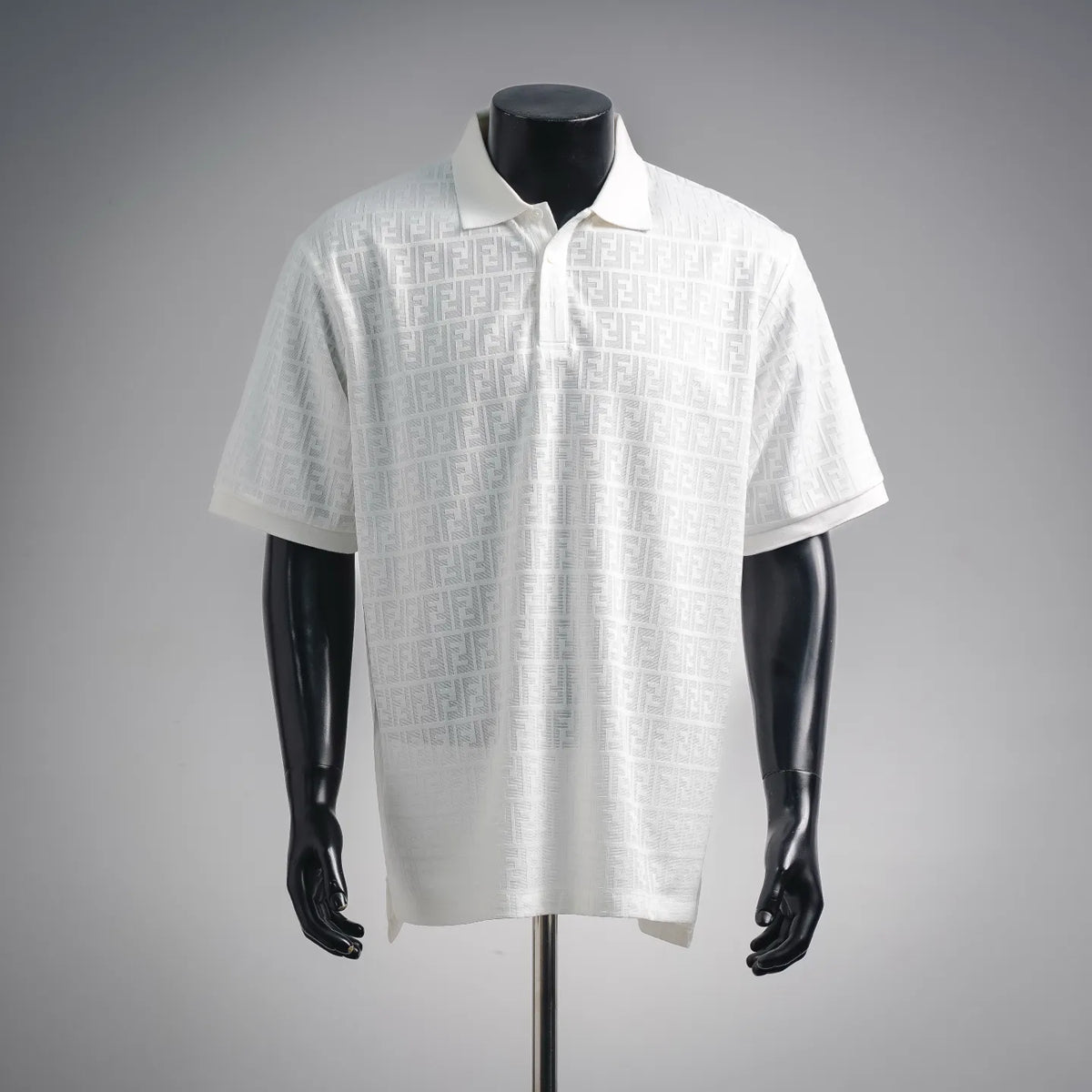 White FENDI short-sleeve polo shirt with allover FF jacquard pattern
