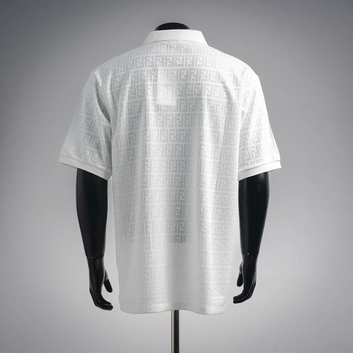White FENDI polo shirt back view with allover FF jacquard pattern