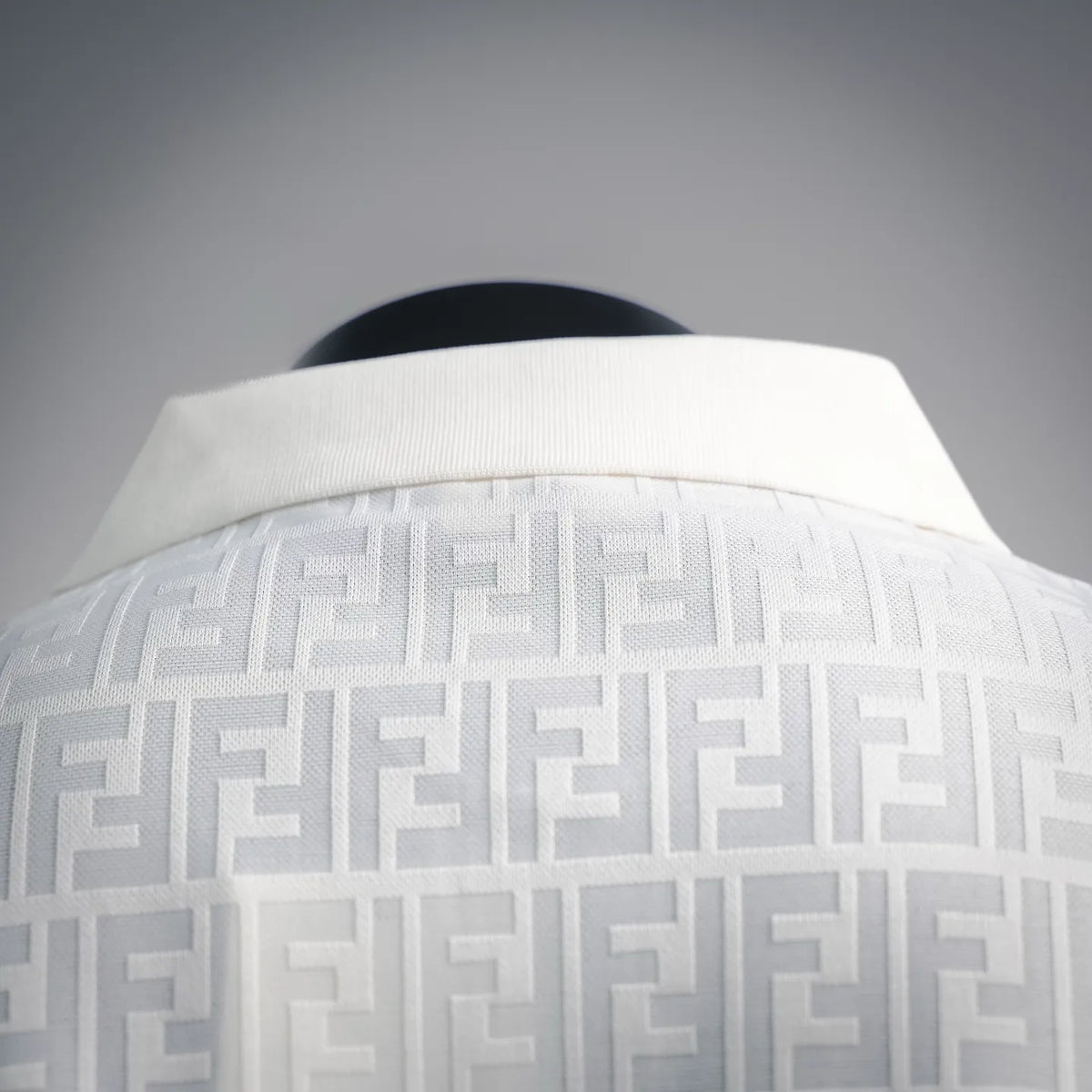 White FENDI polo collar and upper back with FF jacquard pattern