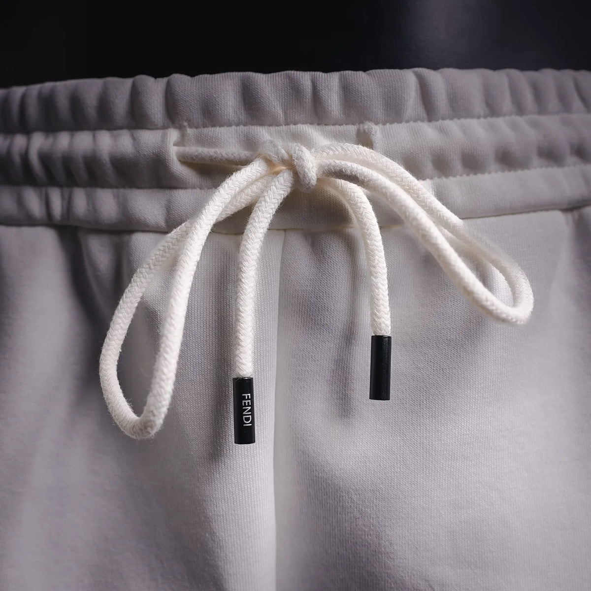 White shorts with drawstring and FENDI pull tag