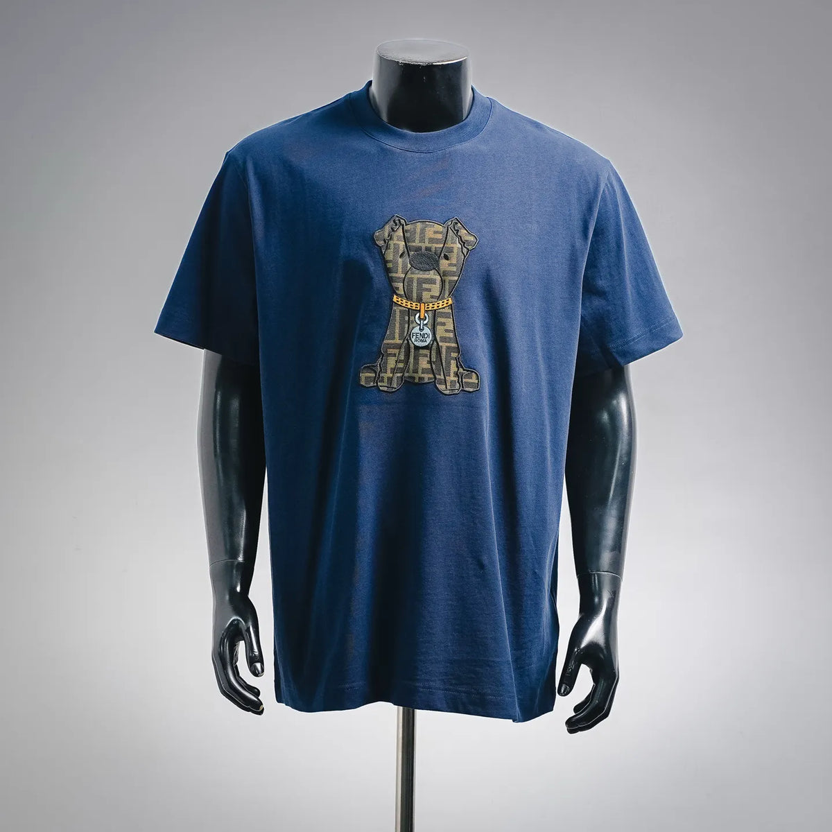 Blue short-sleeve T-shirt with FENDI graphic bear print