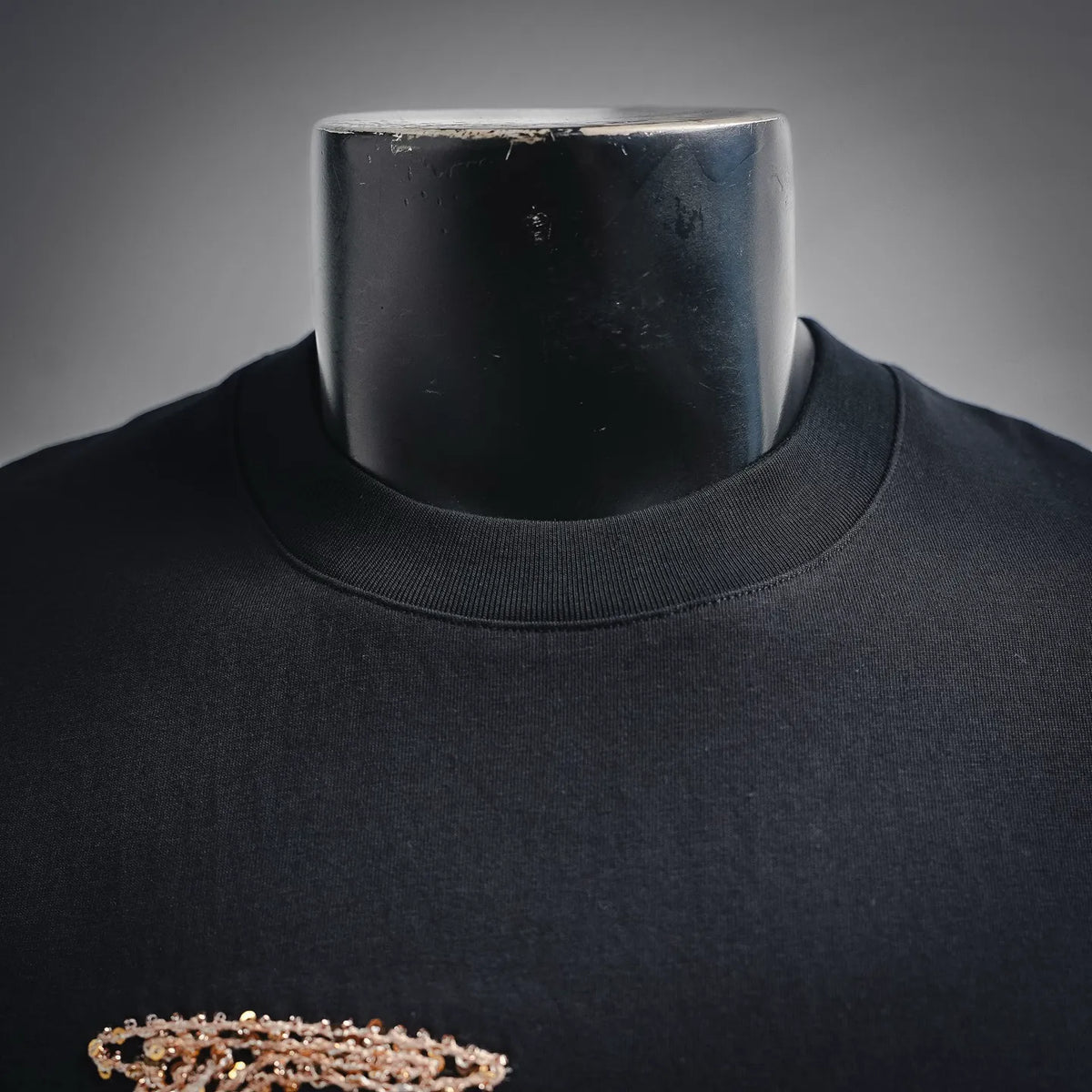 Fendi black T-shirt collar with partial gold embroidered logo