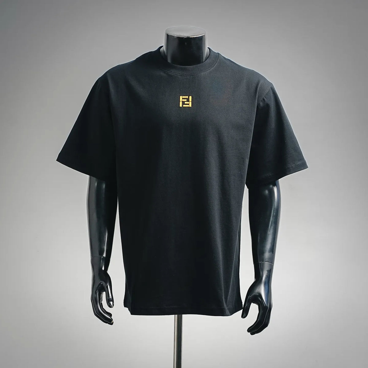 Fendi short-sleeve T-shirt, black, small yellow F logo on chest