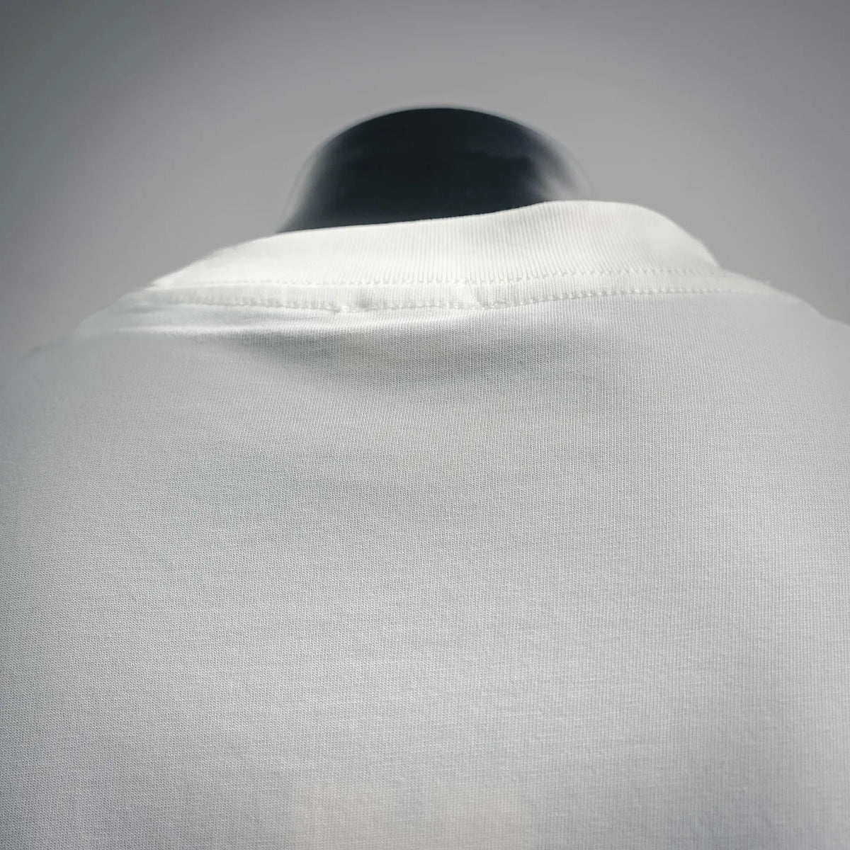 White short-sleeve T-shirt back view with ribbed collar