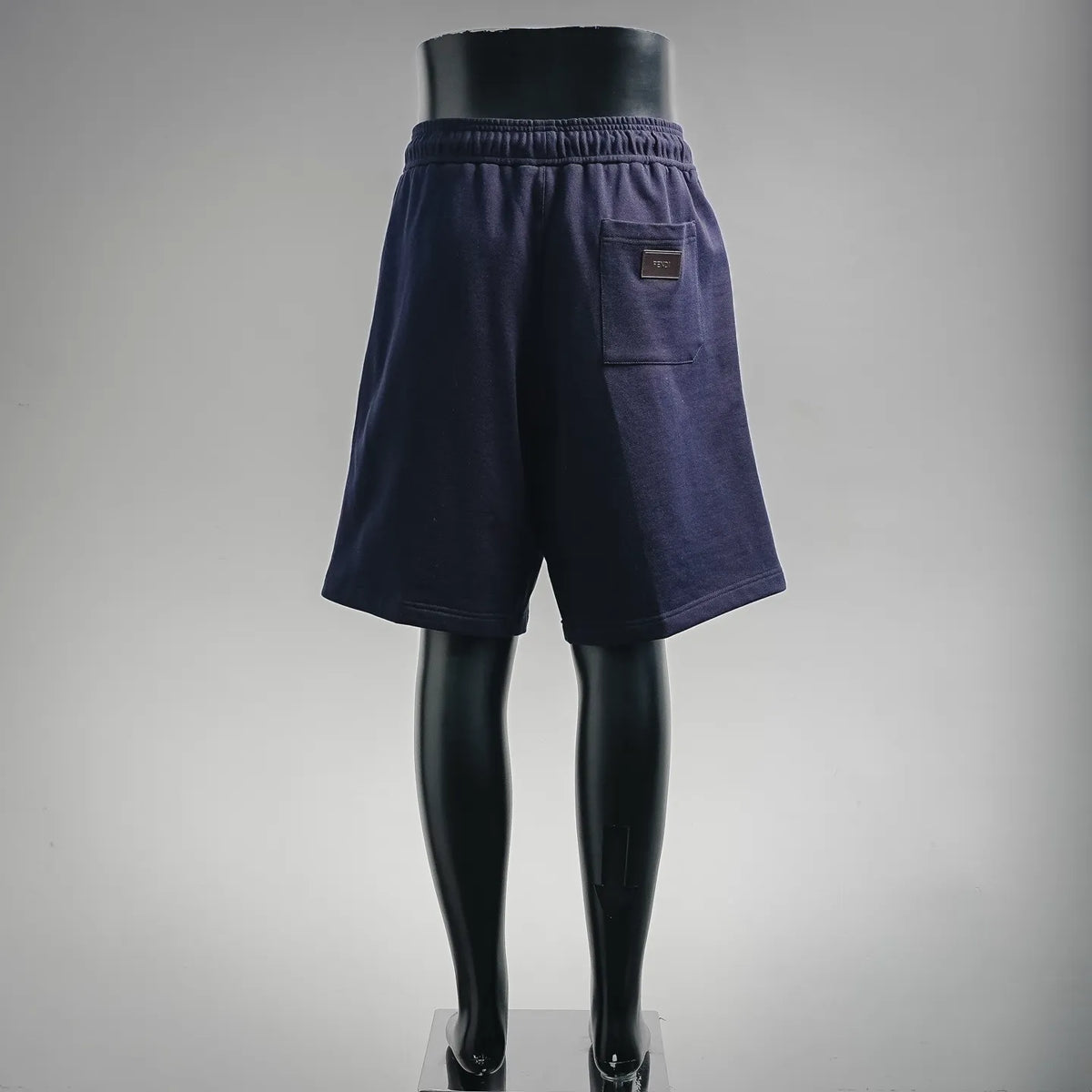 Navy drawstring shorts with side pocket and FENDI logo label
