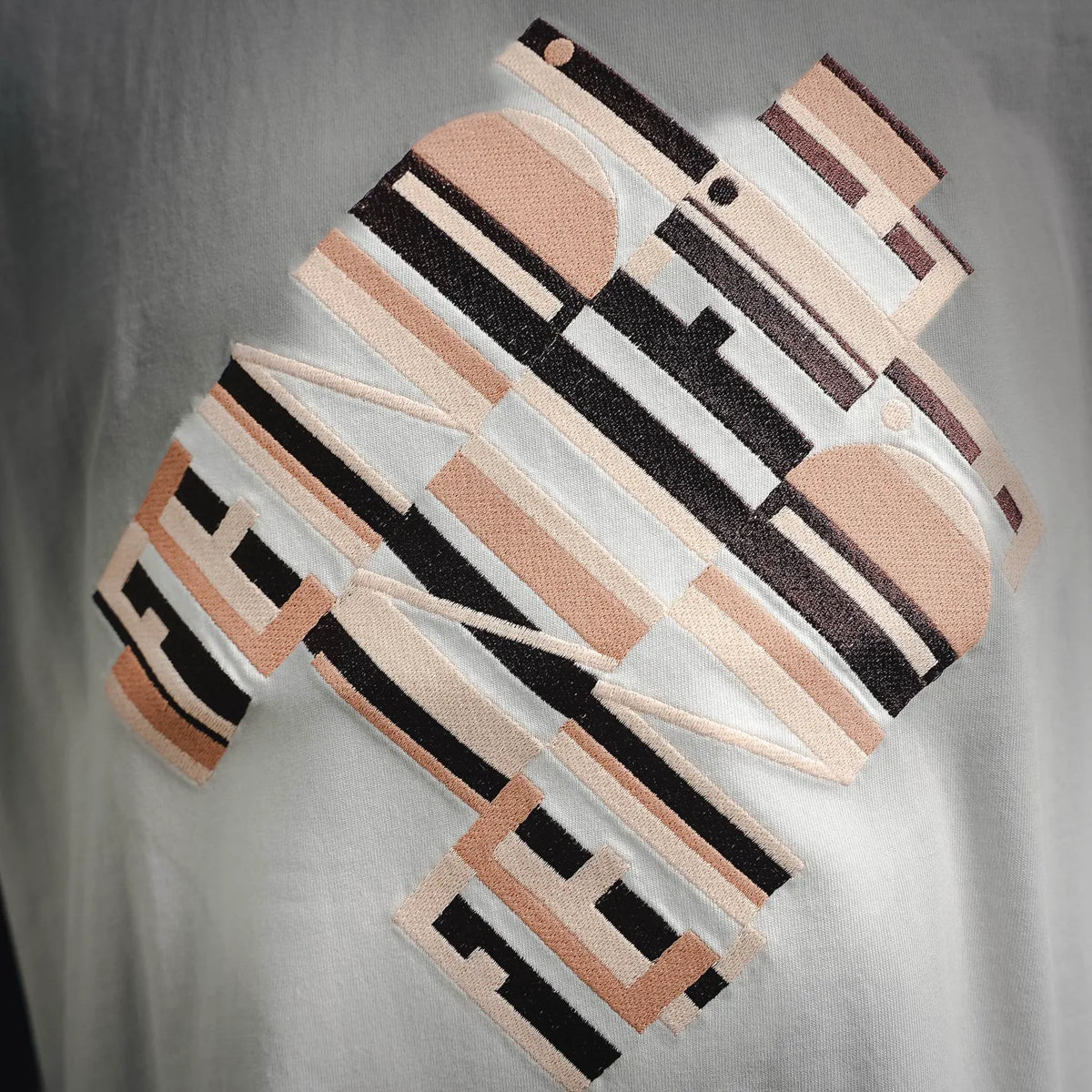 Fendi white T-shirt with large multicolor FF-style graphic patch on chest