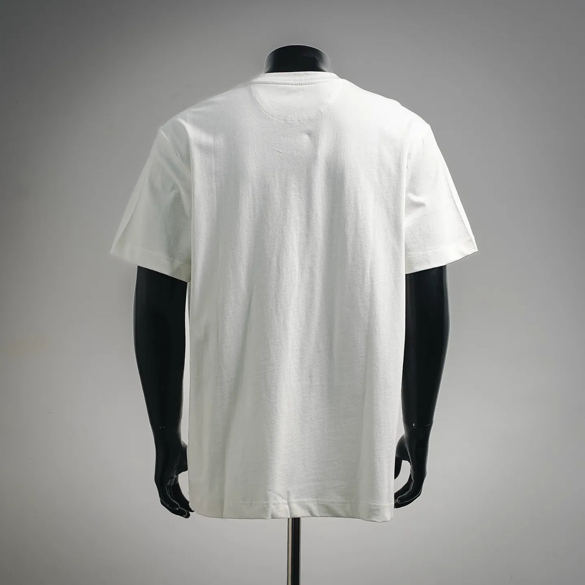 White crew-neck T-shirt back view on mannequin