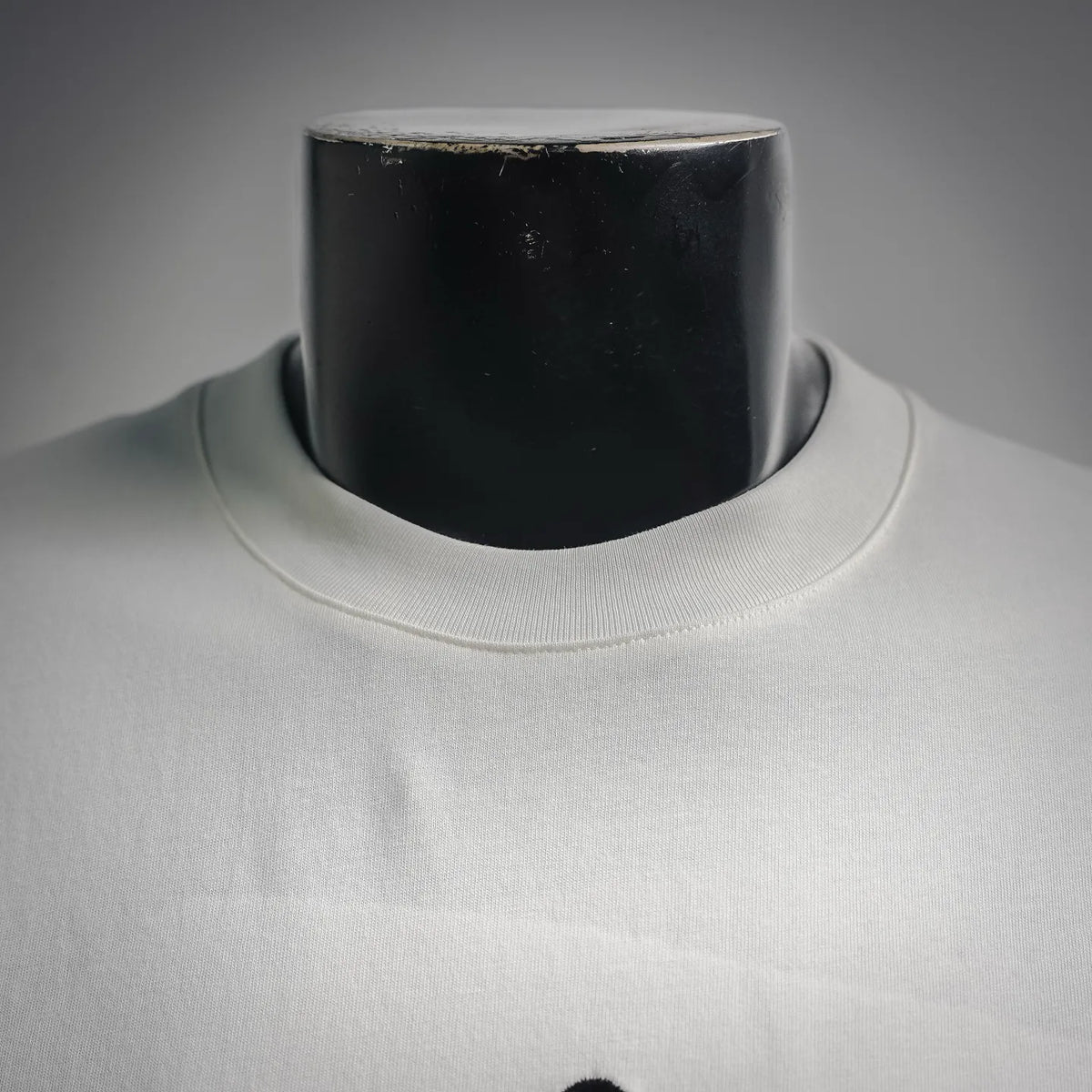 White crew-neck T-shirt neckline with ribbed collar