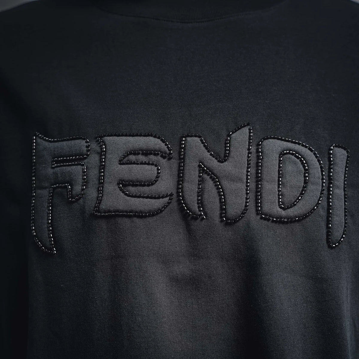 Fendi short-sleeve T-shirt, dark with FENDI logo embroidery