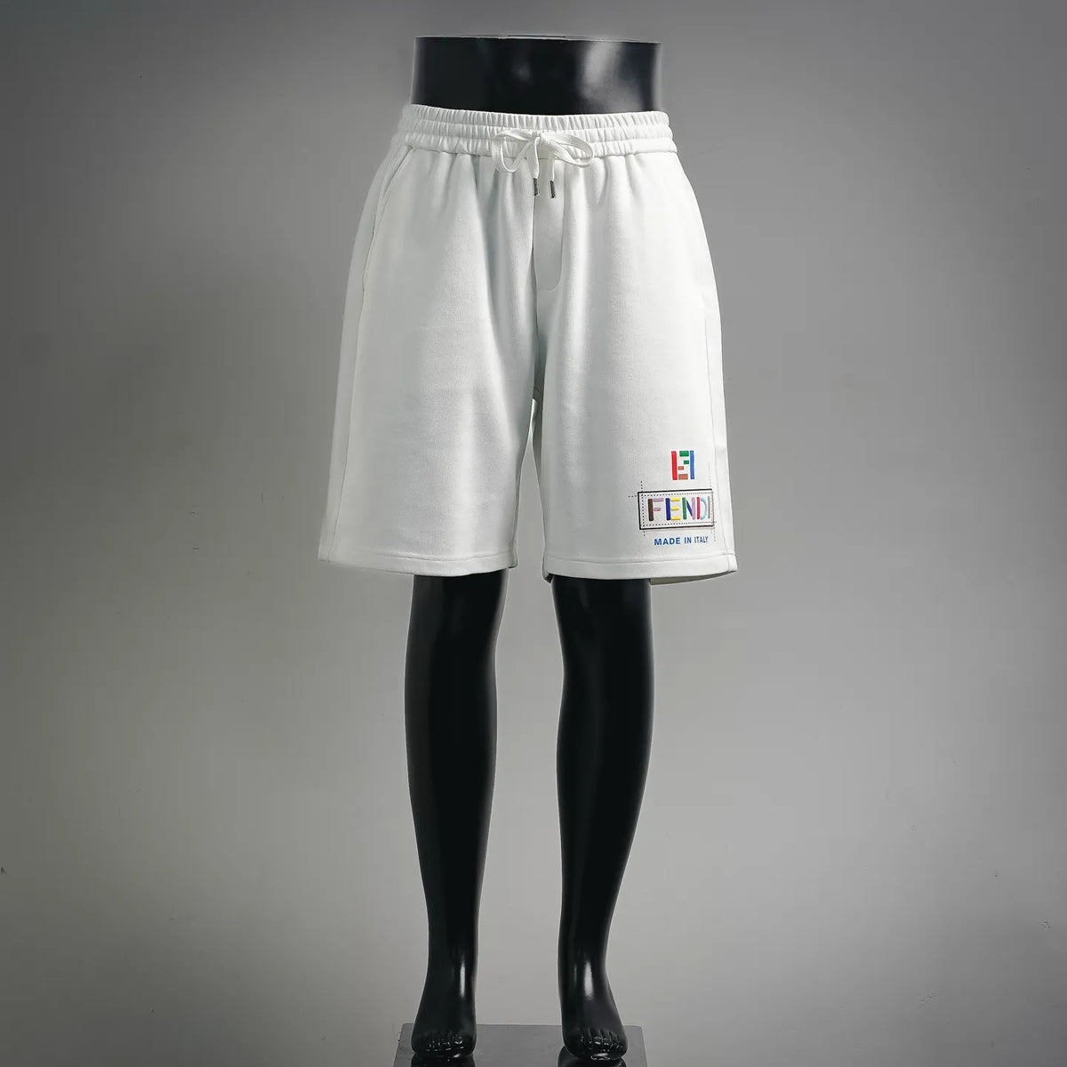 White Fendi drawstring shorts with front logo patch